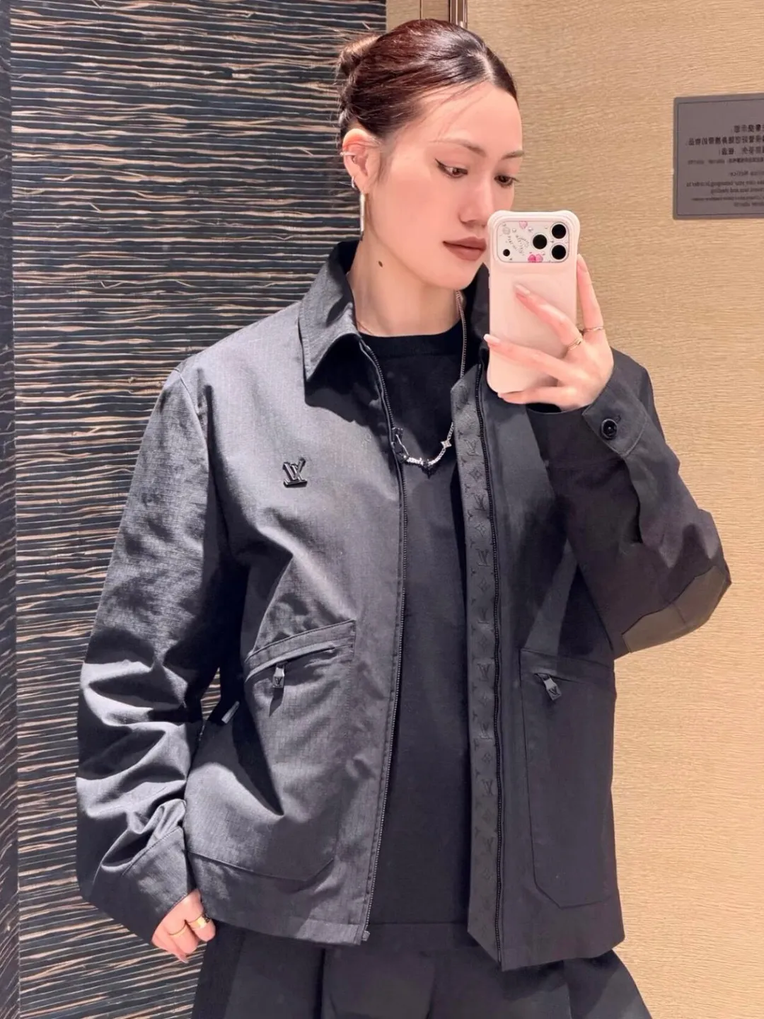 Louis Vuitton/Louis Vuitton metal logo sleeves and leather work jacket